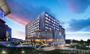 新ホテルの外観イメージ。左側は球場（エスコン提供） 