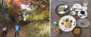 ㊧東京の〝奥座敷〟にある天覧山。手軽にトレッキングを楽しめることでも知られる㊨飯能市近隣で採れた新鮮な野菜を使った昼食