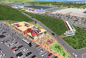 拡大後の総合施設棟付近のイメージ。手前は新築する建物（仙台ターミナルビル提供）