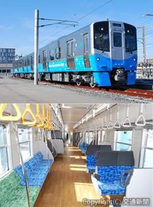 ㊤３６００系の外観㊦高松方車両の車内