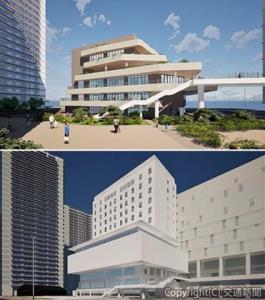 ㊤ファミリー棟㊦ホテル温浴棟の完成イメージ（小田急電鉄提供）