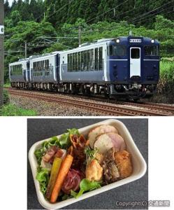㊤「越乃Ｓｈｕ＊Ｋｕｒａ」㊦車内で提供されるツアー特製弁当（福島あづまＳｈｕ＊Ｋｕｒａ）＝ＪＲ東北本部提供＝