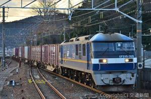 東海道線を走る貨物列車。今回のダイヤ改正で東京発大阪行きと東海地区発福岡行きは輸送力を大幅に増強する（ＪＲ貨物提供）
