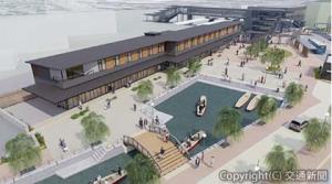 西鉄柳川駅前の「にぎわい交流施設」完成イメージ（西日本鉄道提供） 