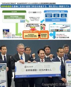 ＰＲボードを掲げる（左から）山内支社長、武内市長（ＪＲ西日本提供）
