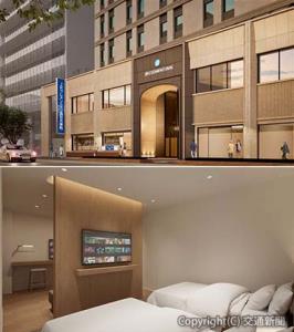 ホテルの㊤外観㊦デラックスツインルームのイメージ（ＪＲ四国提供）