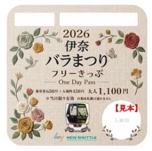 「伊奈バラまつりフリーきっぷ」のイメージ・表面（埼玉新都市交通提供）