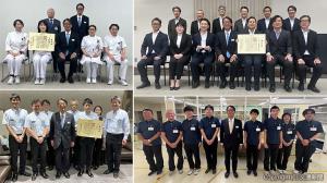 社長表彰を受けた㊧㊤ＪＲ東京総合病院臨床検査科生理検査室㊧㊦東北本部福島統括センター㊨㊤ジェイアール東日本都市開発㊨㊦ＪＲ東日本グリーンパートナーズ（ＪＲ東日本提供）