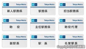 役職バッジのイメージ（東京メトロ提供）