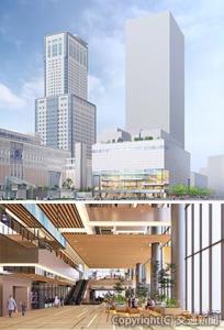 ㊤駅前再開発㊦駅前広場アトリウムのイメージ（いずれも札幌駅交流拠点北５西１・西２地区市街地再開発組合提供）