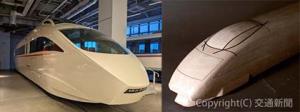 ㊧展示中のロマンスカー・ＶＳＥ（５００００形）㊨初公開するオリジナル模型（いずれも小田急電鉄提供）