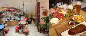 ㊧モダンでカジュアルな店内㊨ビールやワインとの相性も抜群の料理