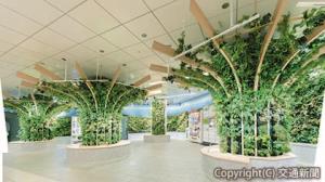 福岡空港駅のコンセプト「飛行機から望む博多湾の島々をイメージした、自然豊かな緑」（福岡市地下鉄提供） 