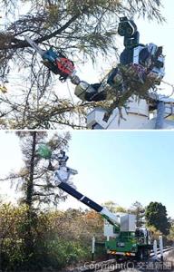 枝払い作業を行う多機能鉄道重機㊦