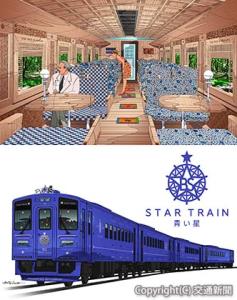  ㊨「青い星」２号車車内㊦外観のイメージ（JR北海道提供）
